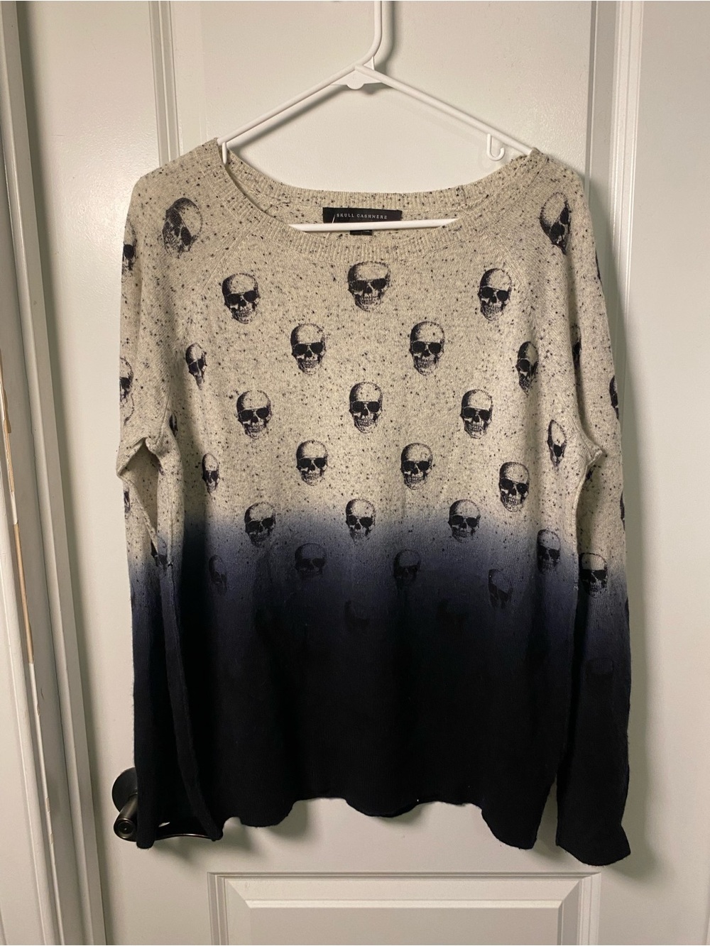 Skull Cashmere Ombre Crewneck Sweater in Cream and Black